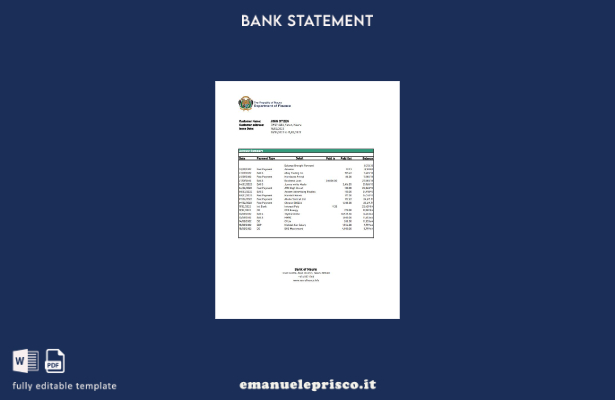 modello excel di estratto conto della Banca di Nauru in stile verificato
